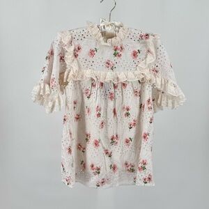 Needle & Thread Desert Rose Embroidered Ruffle Lace Lined Blouse US Size 0